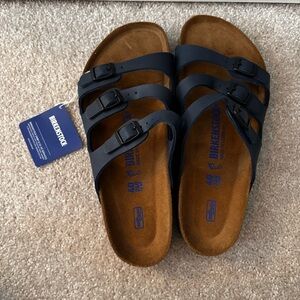 NWT Birkenstock Florida strap sandal navy blue leather cork EU 40